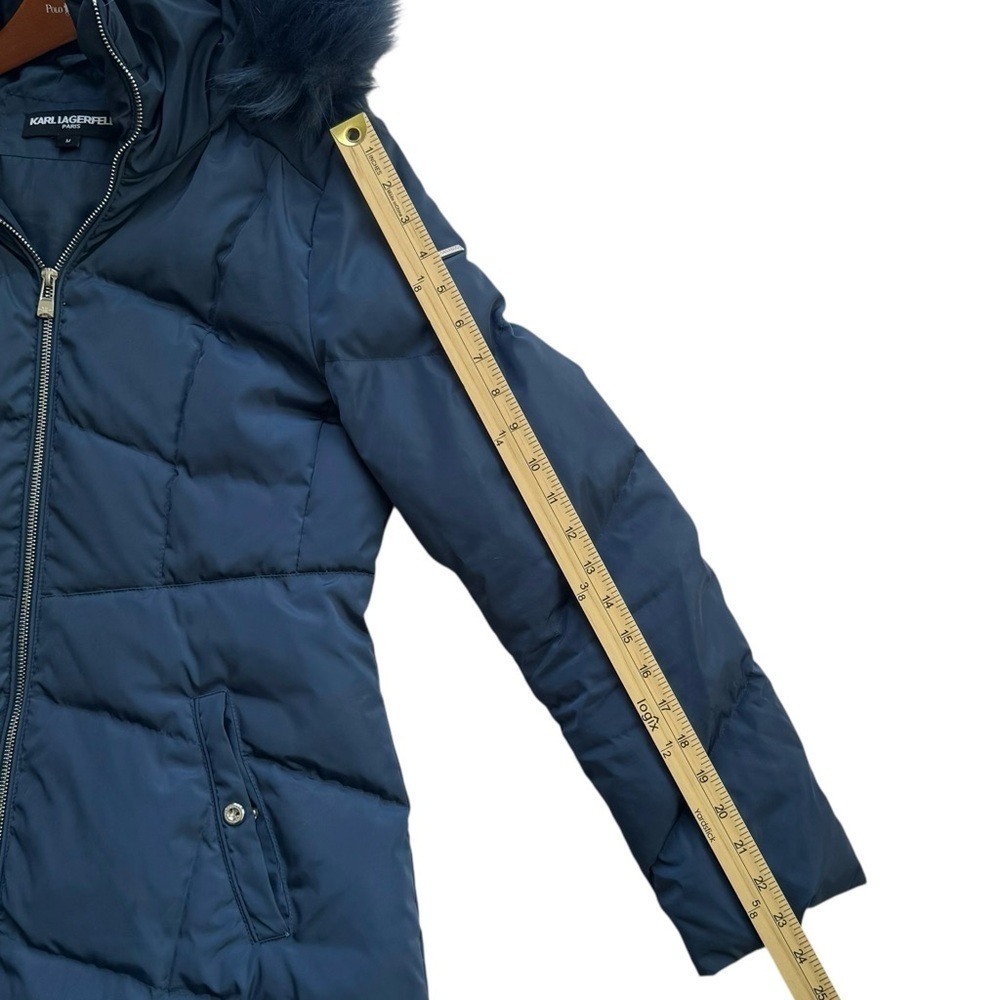 Karl Lagerfeld Faux Fur Collar Navy Blue Puffer Coat - Picture 10 of 12